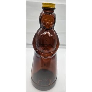 Vintage Amber Glass‎ BUTTERWORTH Syrup Bottle with Yellow Cap Collectible